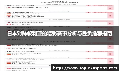 日本对阵叙利亚的精彩赛事分析与胜负推荐指南